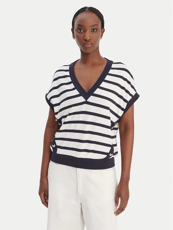 Liujo sport Pull stripes ecru/blauw